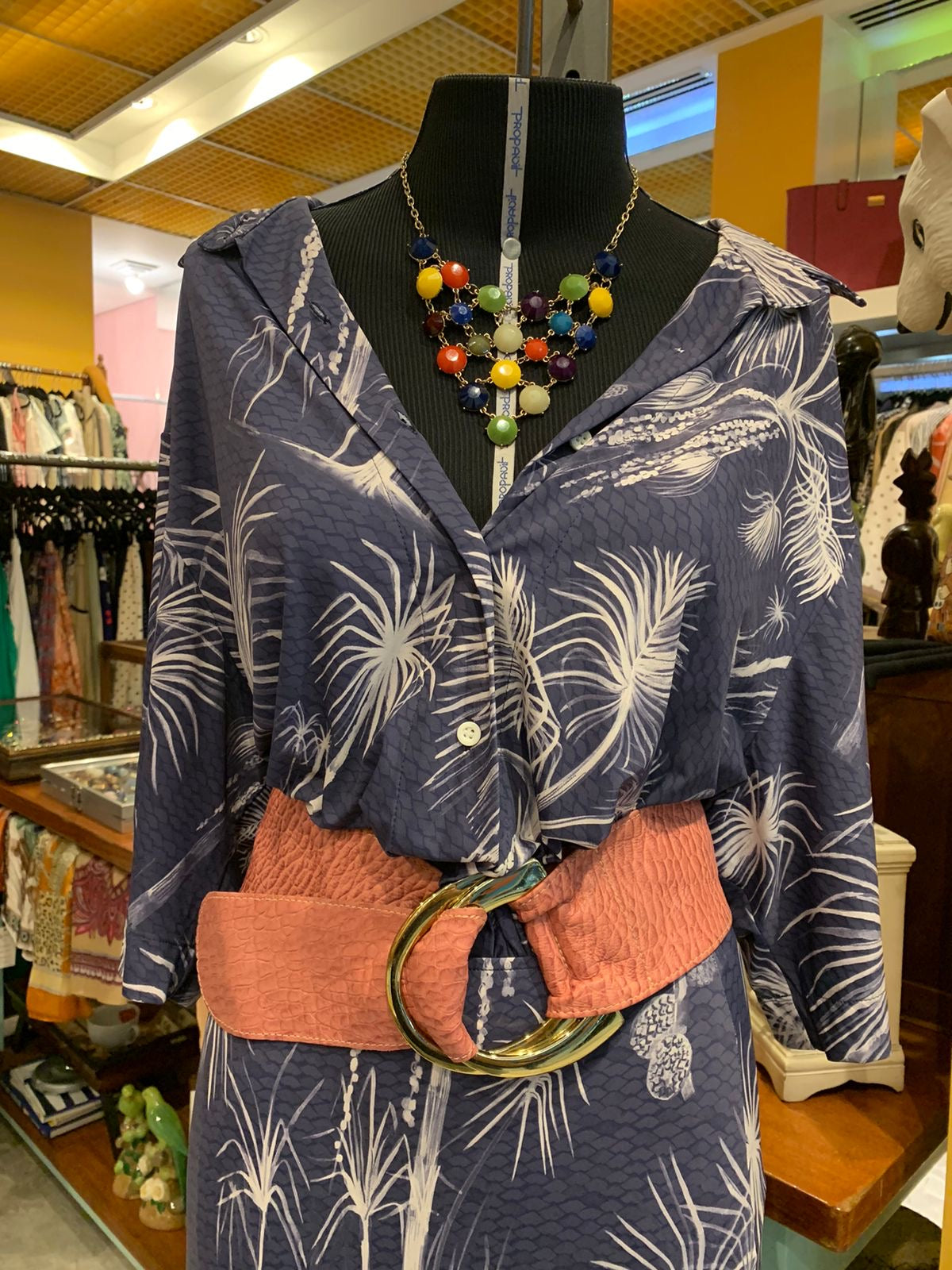 Camisa azul de poliamida estampada