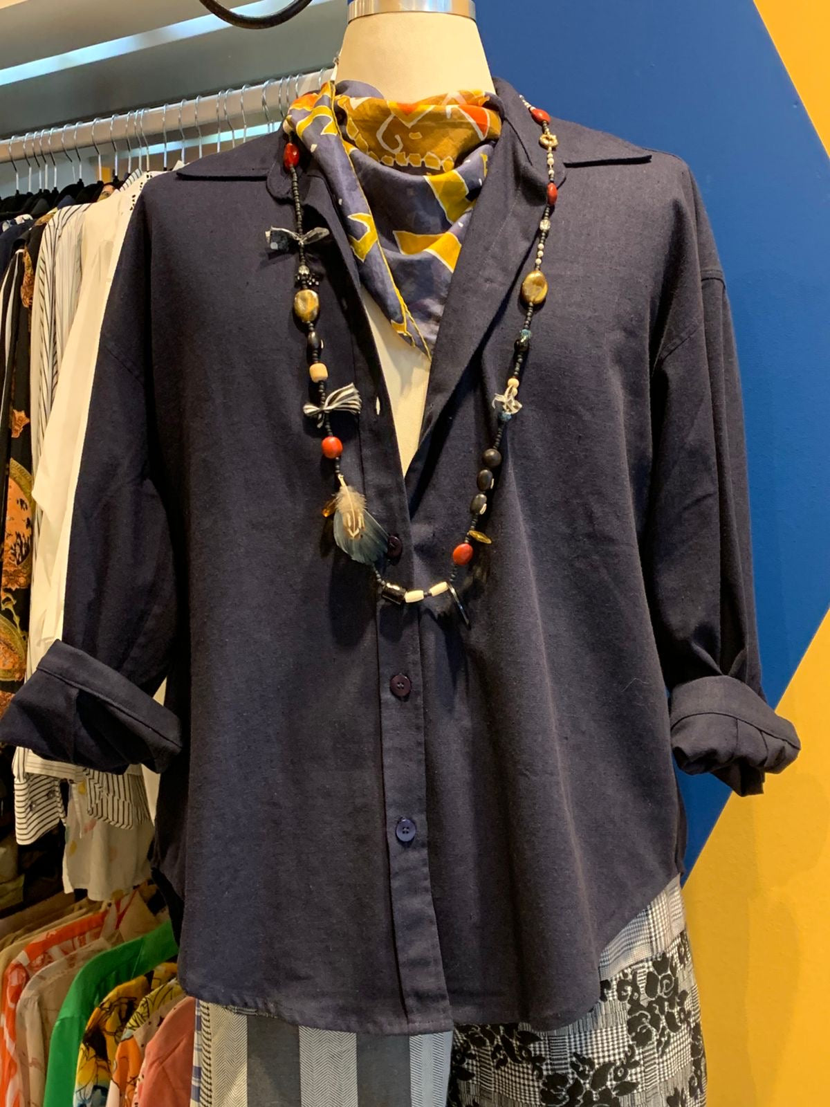 Camisa de linho azul marinho