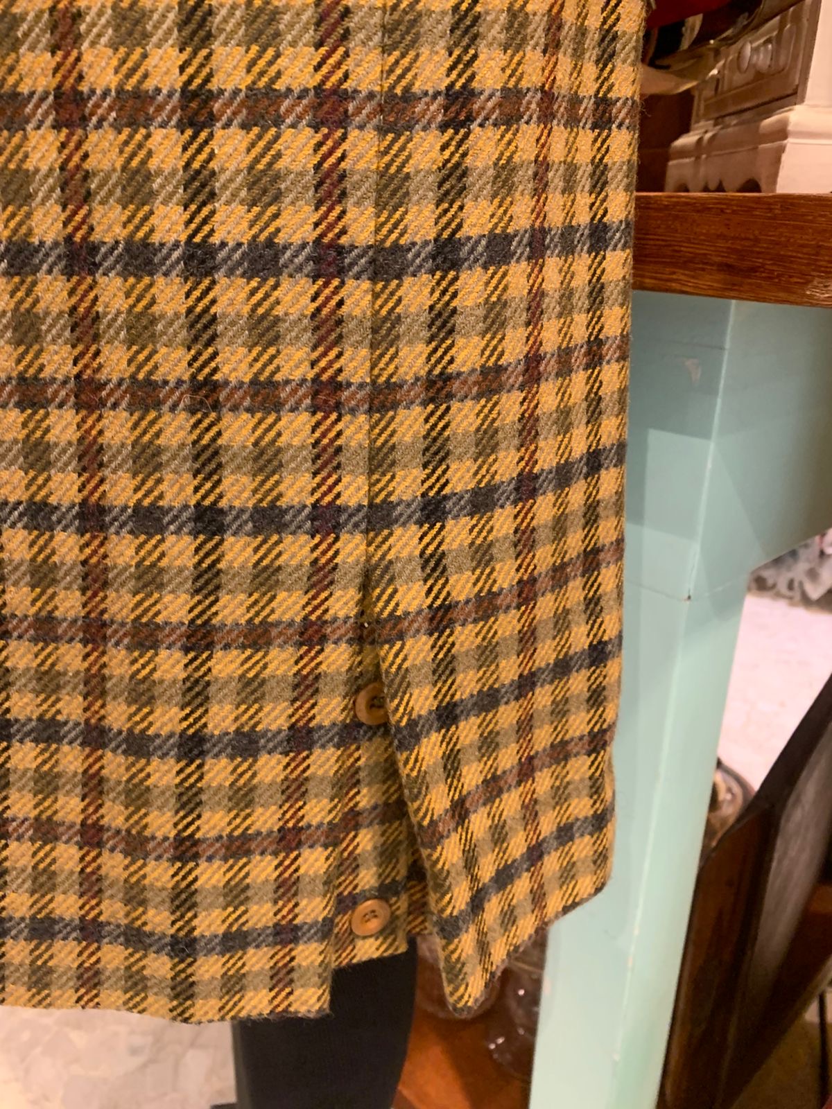 Conjunto de lã xadrez amarelo