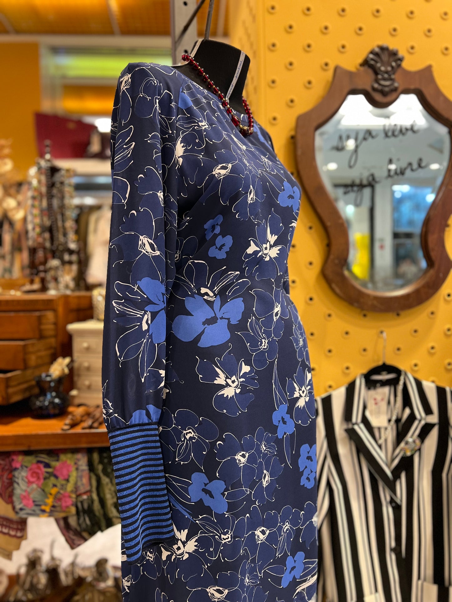 Vestido Richards de manga longa azul estampado