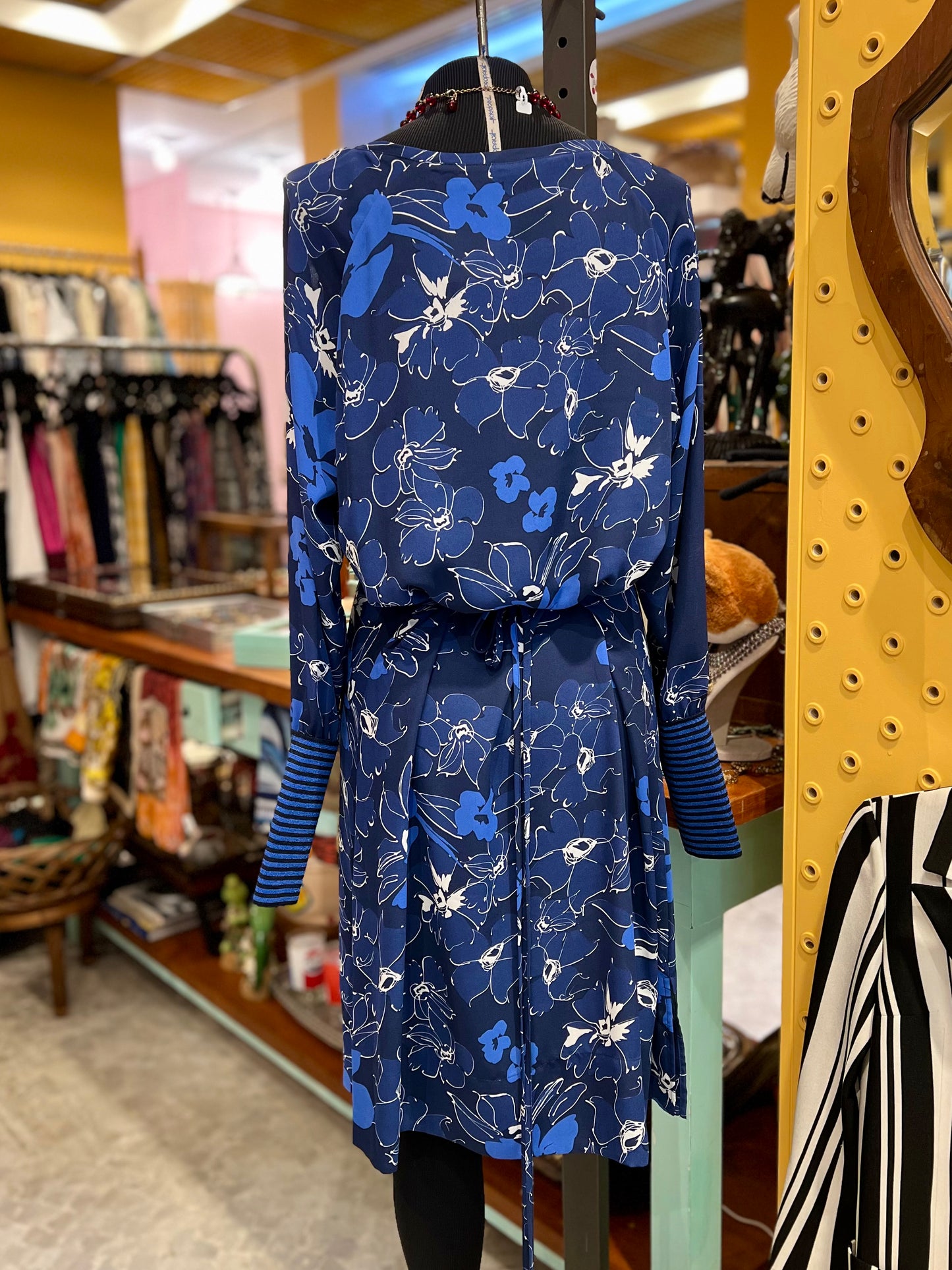 Vestido Richards de manga longa azul estampado