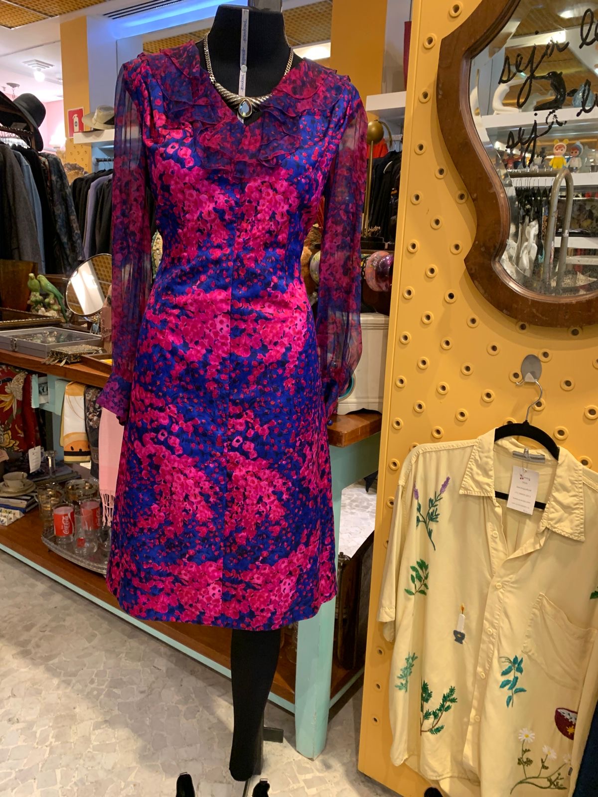 Vestido anos 70 Rosa e Roxo