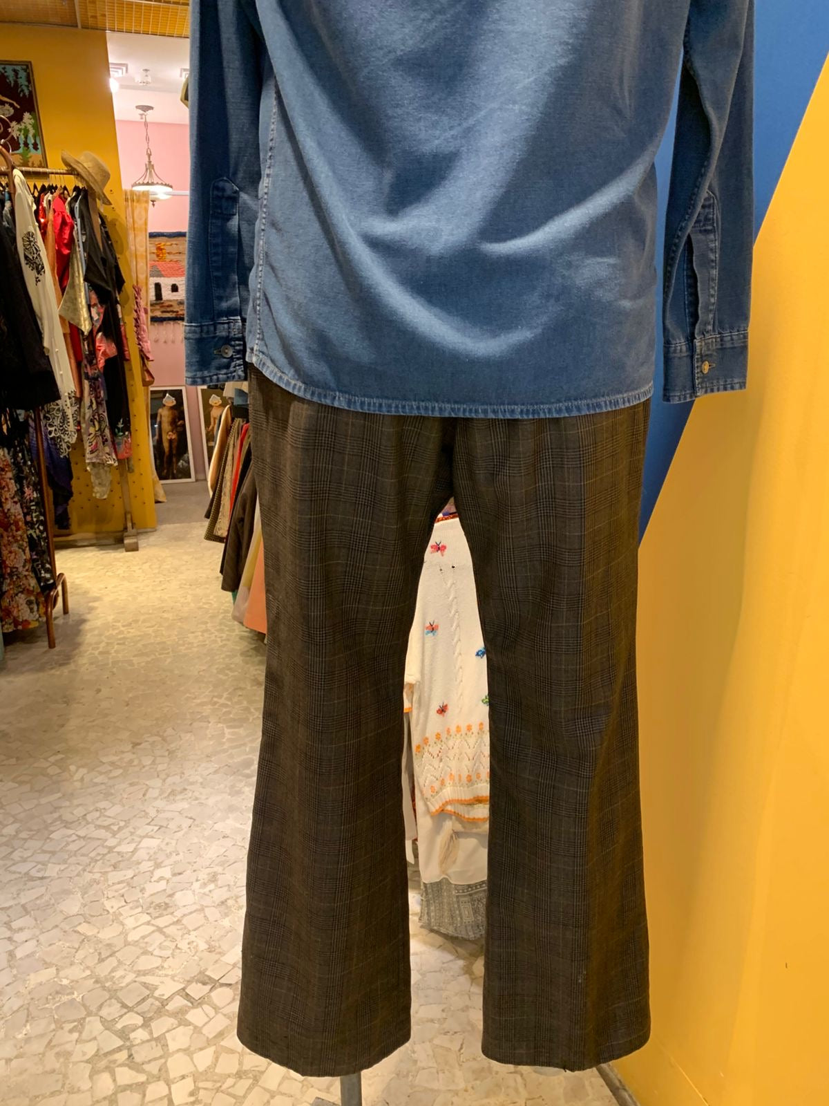 Calça alfaiataria xadrez masculina
