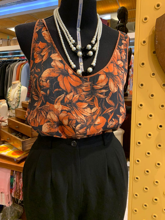 Blusa de seda, alça grossa florida