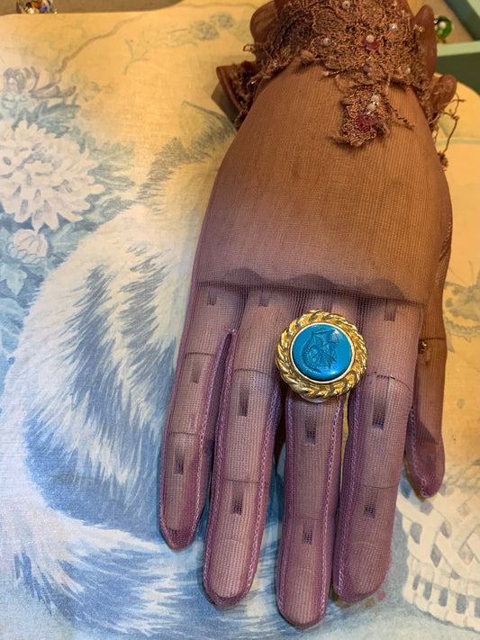Anel ajustável upcycling azul e dourado