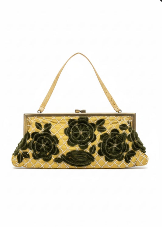 Bolsa amarela com detalhes em preto