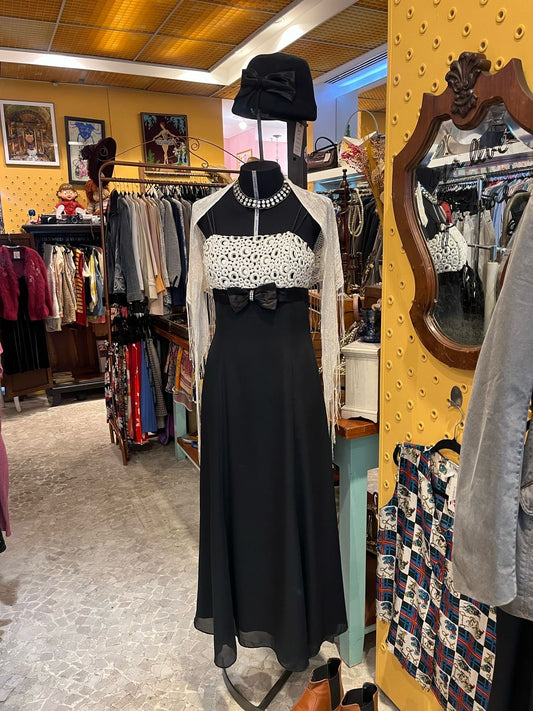 Vestido preto com branco vintage