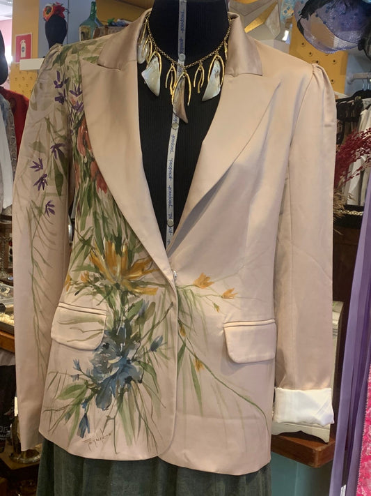 Blazer bege pintado a mão