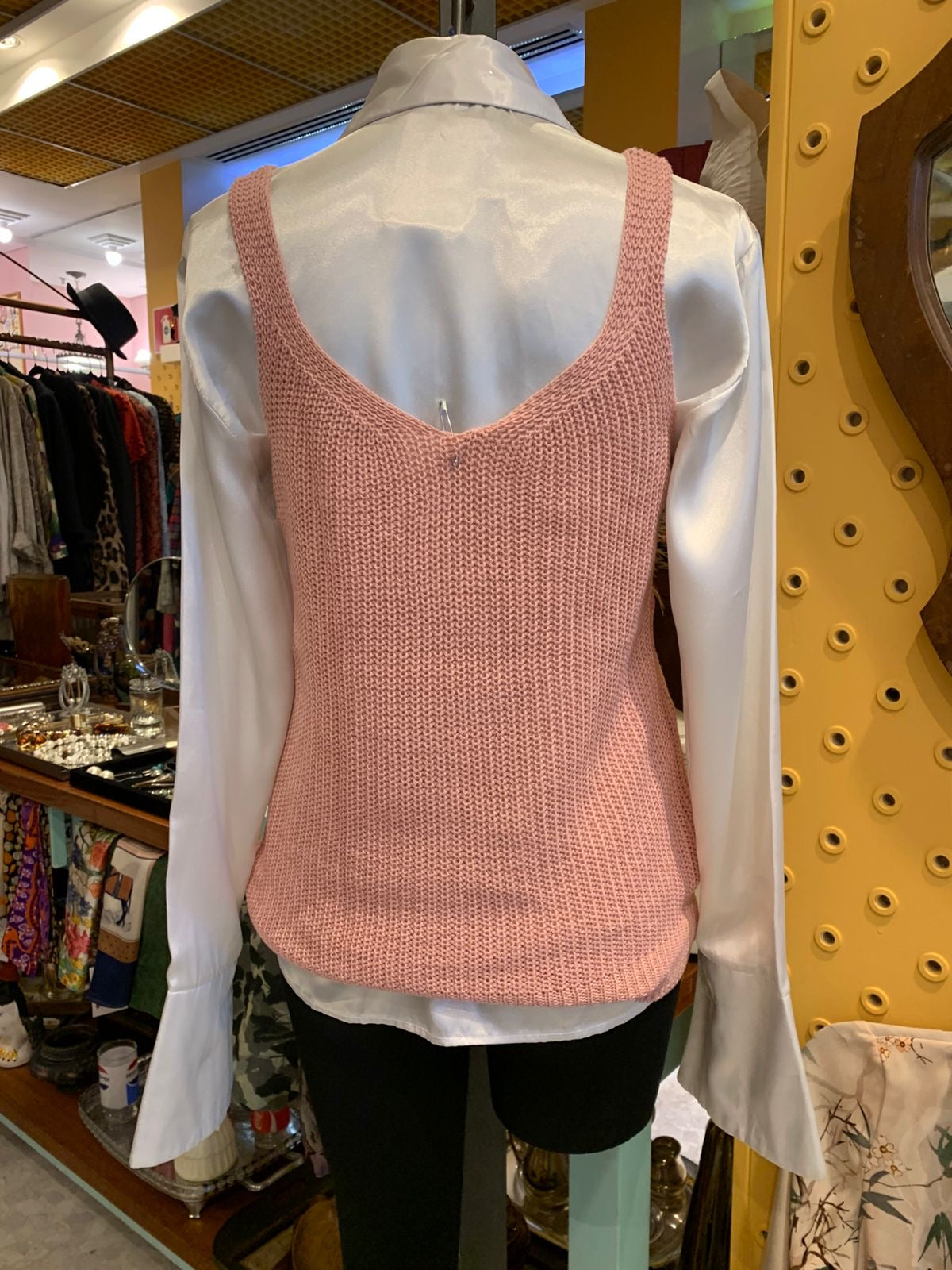 Colete de tricô rosa