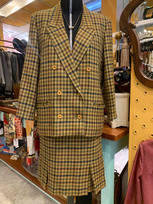 Conjunto de lã xadrez amarelo