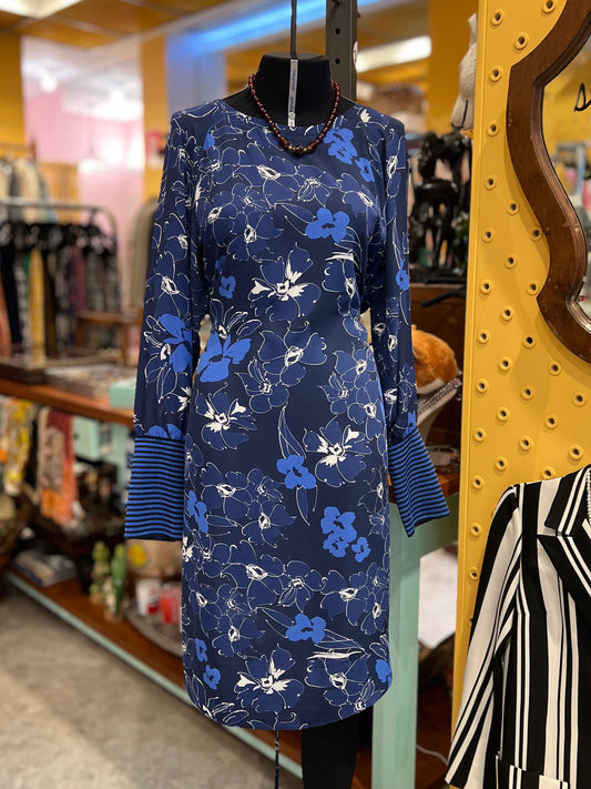 Vestido Richards de manga longa azul estampado