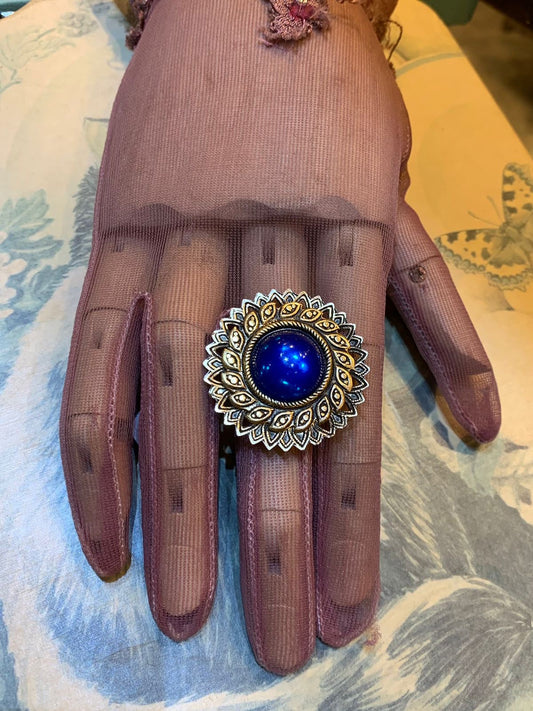 Anel ajustável upcycling redondo com pedra azul
