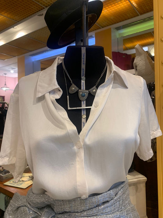 Camisa branca acetinada de Seda