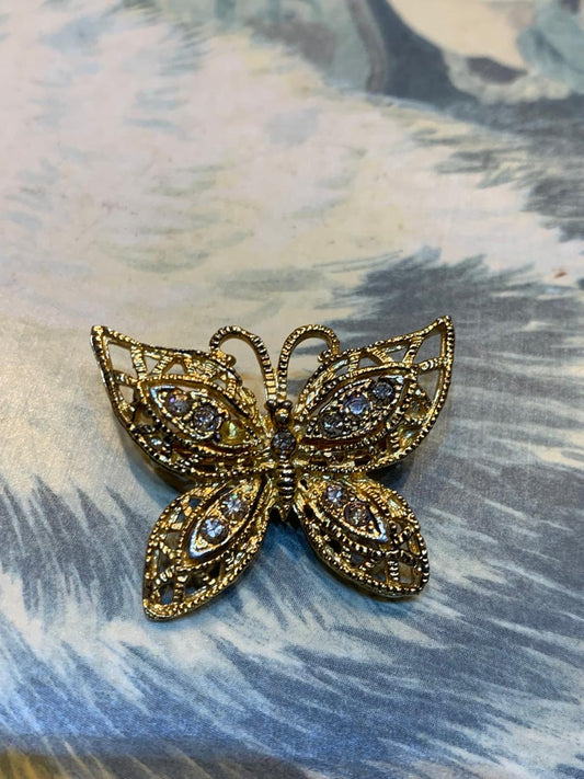 Broche Borboleta Dourada com Strass