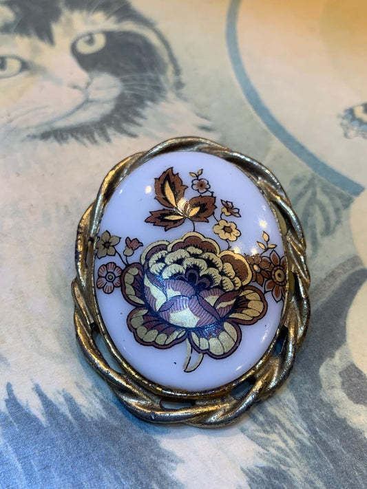 Broche vintage de porcelana pintado a mão
