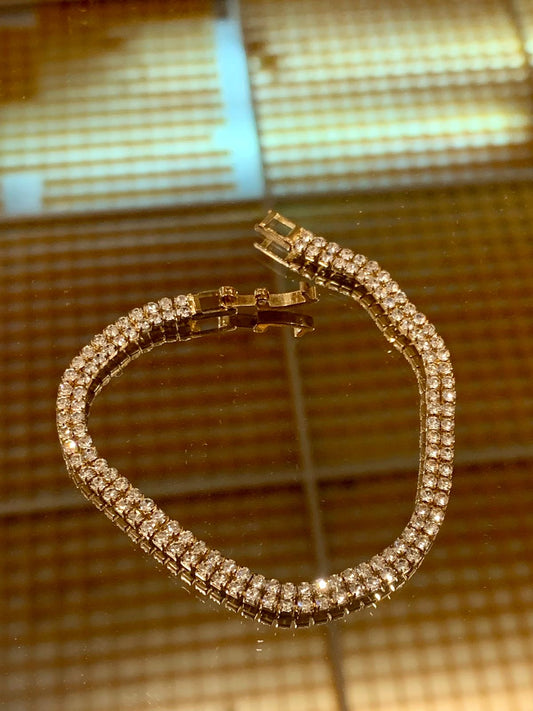 Pulseira de strass duplo dourado