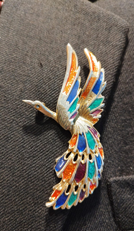 broche vintage garça colorida