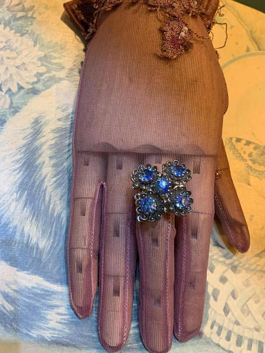 Anel ajustável upcycling 5 pedras azuis