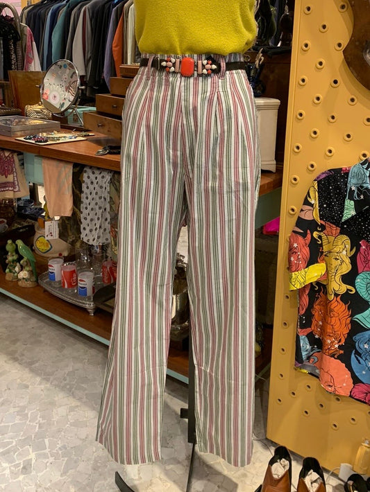 Calça listrada rosa e verde
